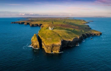 Things to do in loop head. an aerial view of loop head and lighthouse, clare. Ireland