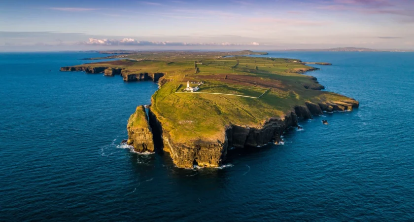 Things to do in loop head. an aerial view of loop head and lighthouse, clare. Ireland
