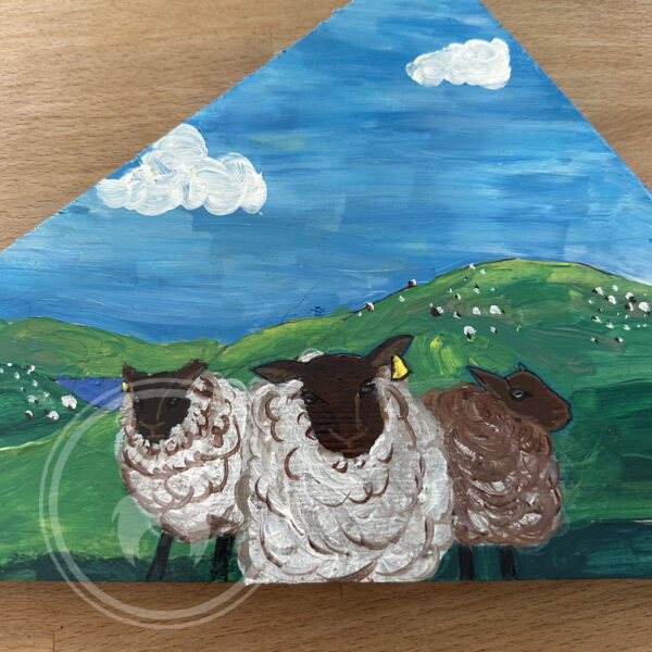 Handmade painting sheep landscape detail Ireland