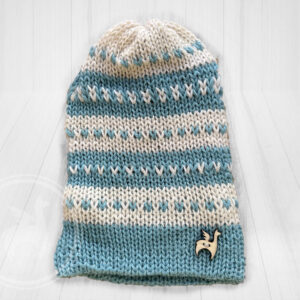 White blue alpaca wool beanie handmade heart pattern Ireland