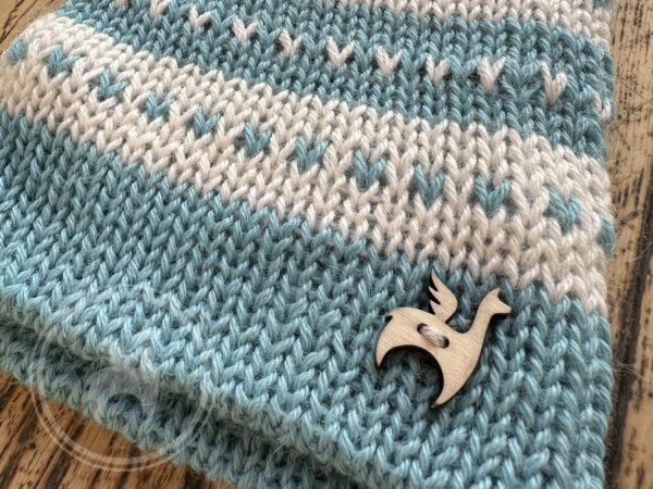 White blue alpaca wool beanie handmade heart pattern detail Ireland